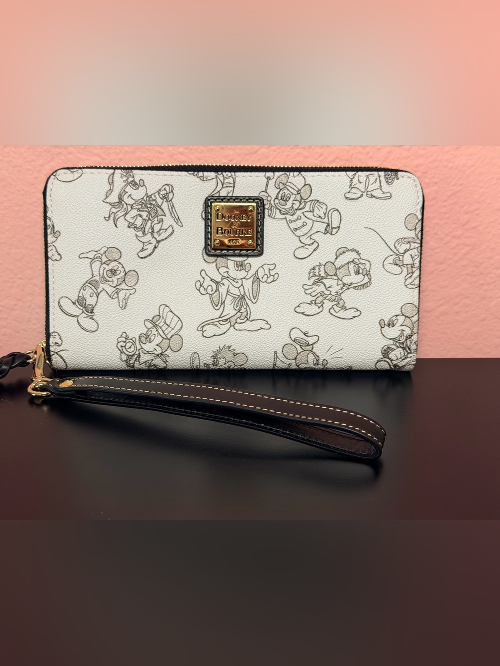 Dooney & Bourke DISNEY White Black Mickey Sketch zip around wallet / wristlet